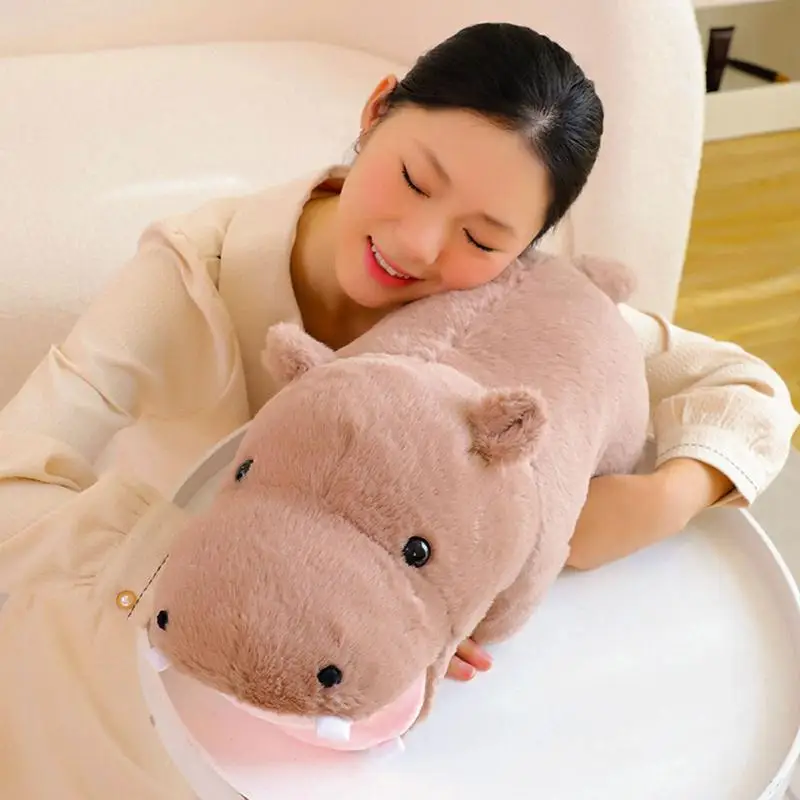 Hippo Plush Simulation Stuffed Animal Plush Toy Hugging Pillow Hippo Sofa Cushion Plush Doll Toy Cute Stuffed Ornaments Pillows