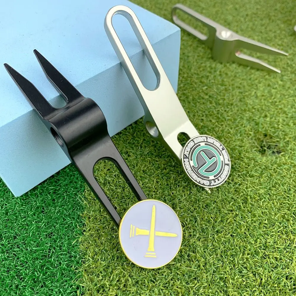 Zinc Alloy Golf Divot Pitch Repairer Tool Turf Tool Switchblade Golf Fork Lifting Hole Foldable Golf Divot tool Golf Training