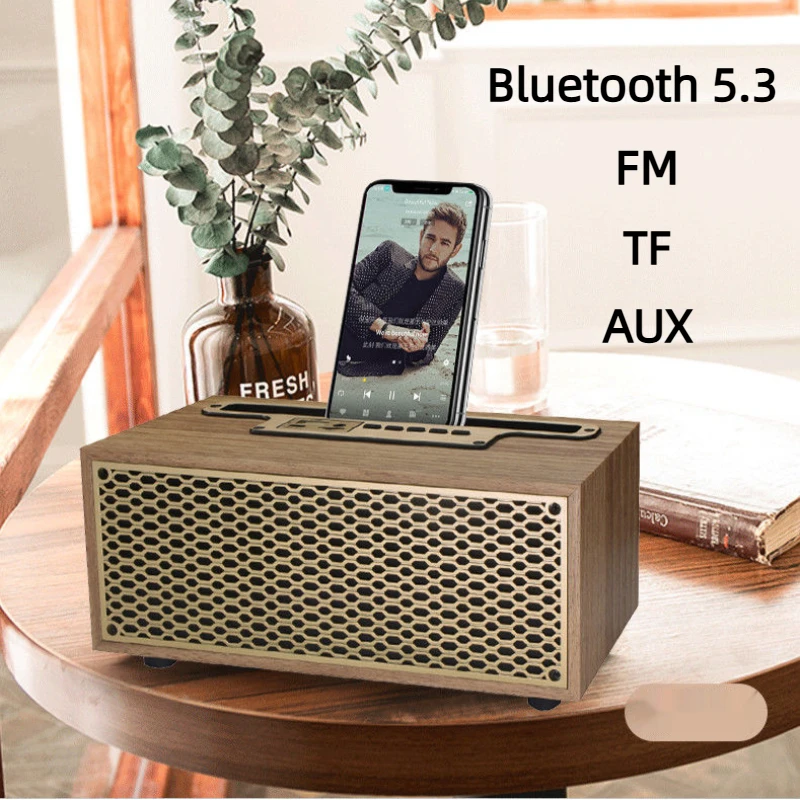 고품질 서브우퍼 고 충실도 서라운드 사운드 레트로 우드 그레인 블루투스 스피커 FM/AM 무선 휴대용 라디오 TWS 스피커