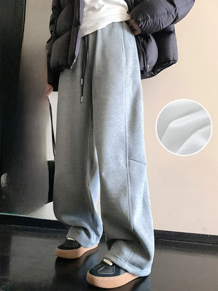

High Waist Loose Fit Fleece Lined Harlan Sports Pants for Women Autumn Winter Warm Casual Trousers Cotton Polyester Blend