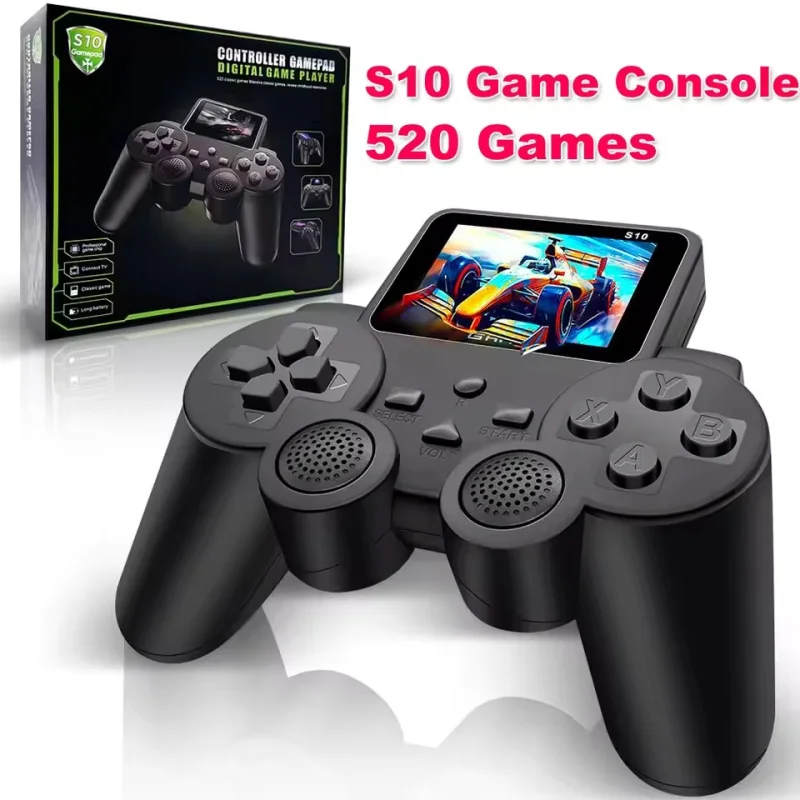 Console de Jogos Retro Portátil S10 - 520 Jogos Clássicos, Modo para 2 Jogadores, Saída AV/TV, Mini Console Portátil para Crianças