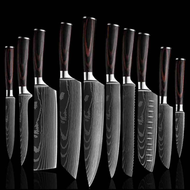 7CR17 Knife Set For Kitchen Damascus Pattern Professional Japanese Chef Knife Set Utility Knife High Carbon Steel Kitchen Knives