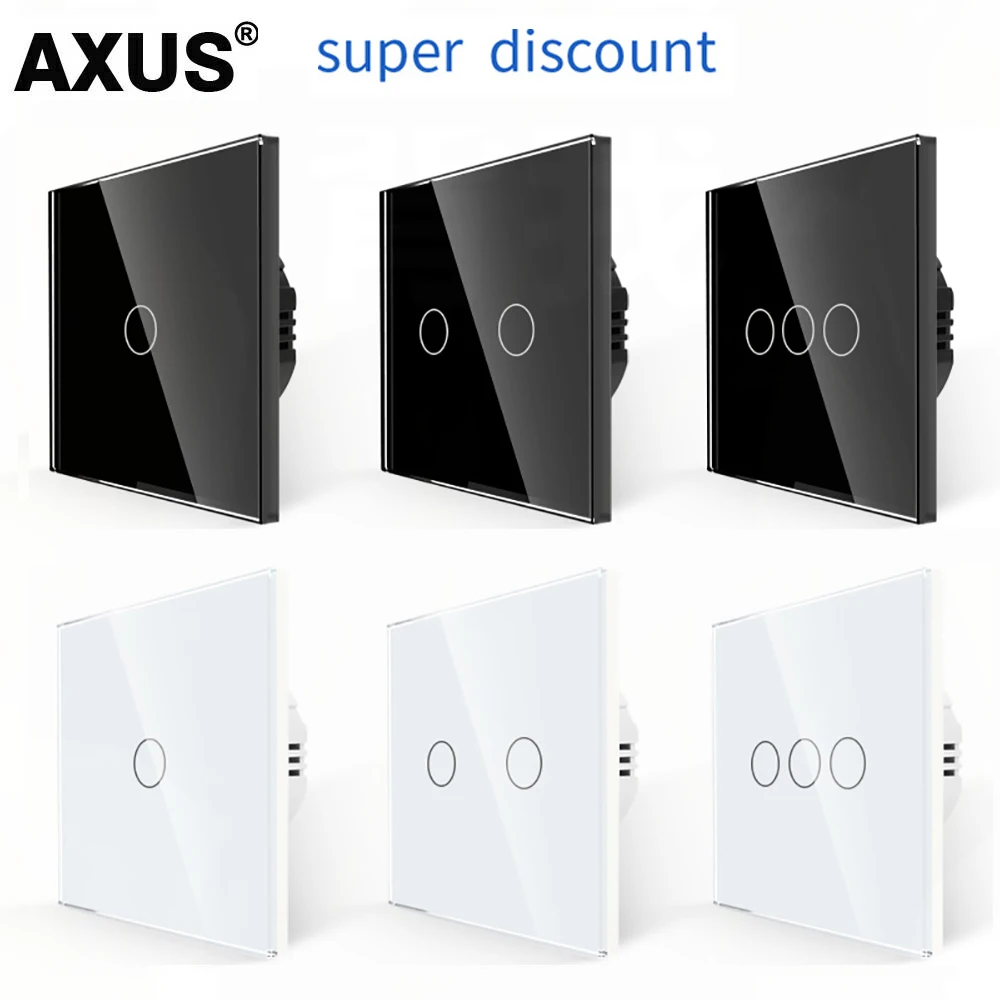 AXUS EU Touch Switch Crystal Glass Panel Wall Lamp Light Switch AC100-240V Power LED 1/2/3 Gang Sensor Switches Interruttore