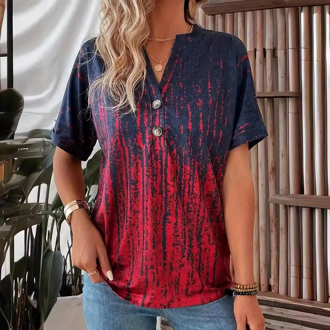 レディース プリント Tシャツ カジュアル スリムフィット ポリエステル生地 Tシャツ おしゃれなカラーブロックデザイン