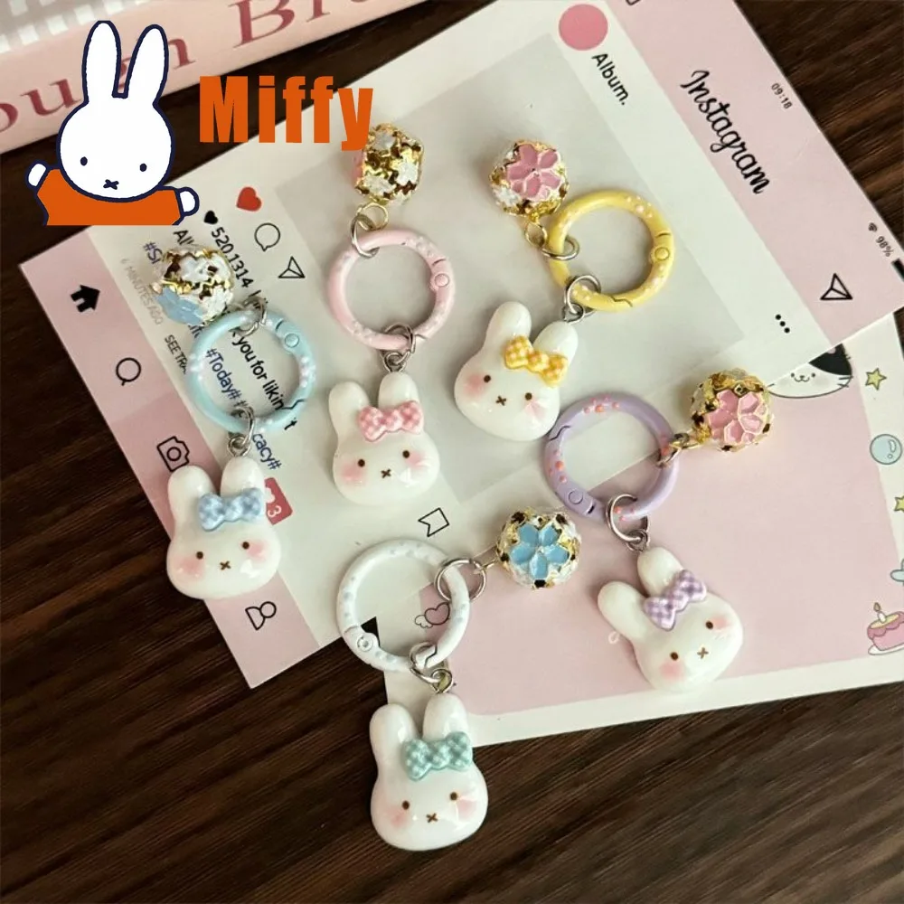 Kawaii Miffy Colorful Keychain Cute Rabbit Charm Flower Bow Decorative Phone Bag Accessory Pastel Sweet Girly Girl Gift