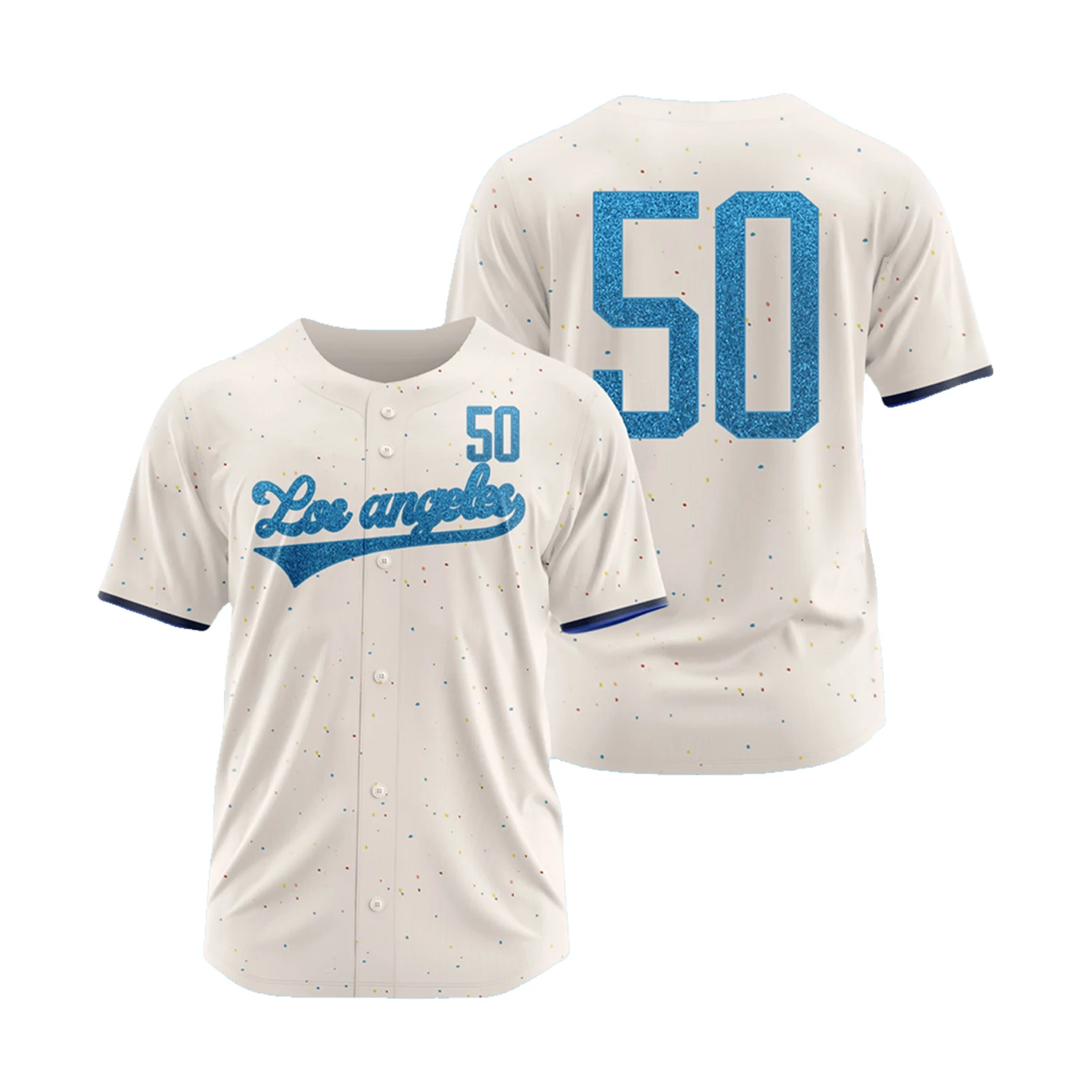 قميص بيسبول بشعار لوس أنجلوس للرجال - يتميز رقم 50 على الظهر، ألوان الفريق باللونين الأبيض والأزرق، قابلة للتمدد وقابلة للتنفس #1