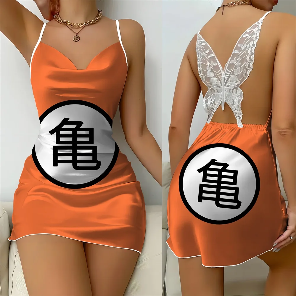 

Women's small fresh short skirt home leisure nightdress cartoon Dragon Ball series cartoon print imitation silk home clothes