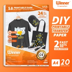 WinnerTransfer -50% papel de transferencia de calor para impresión de camisetas de tela oscura para impresora de inyección de tinta, papel de hierro A4, 20 hojas