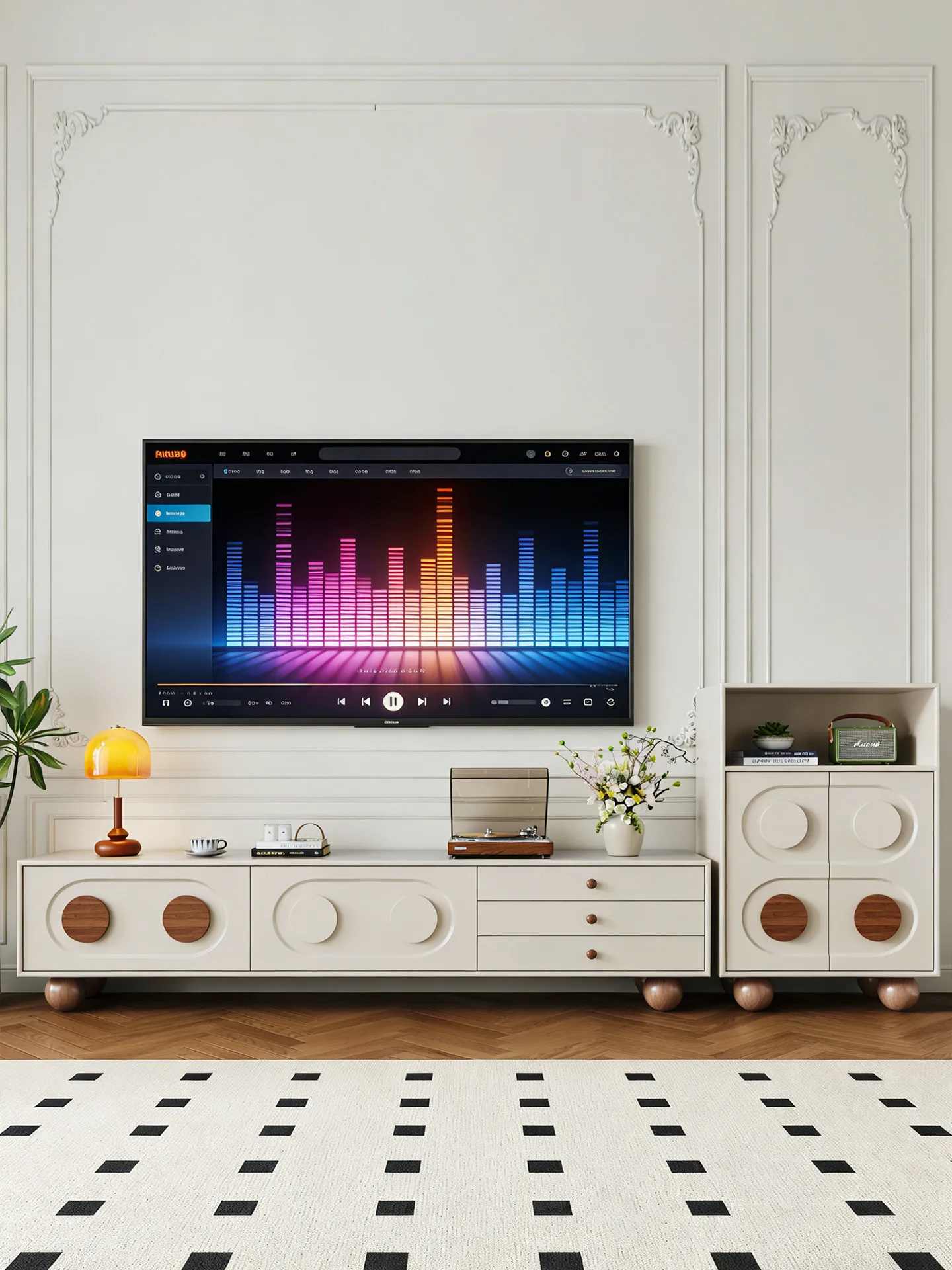 CX Vintage-style TV Cabinet Floor-Standing Coffee Table Combination Storage Cabinet Storage Cabinet for Living Room