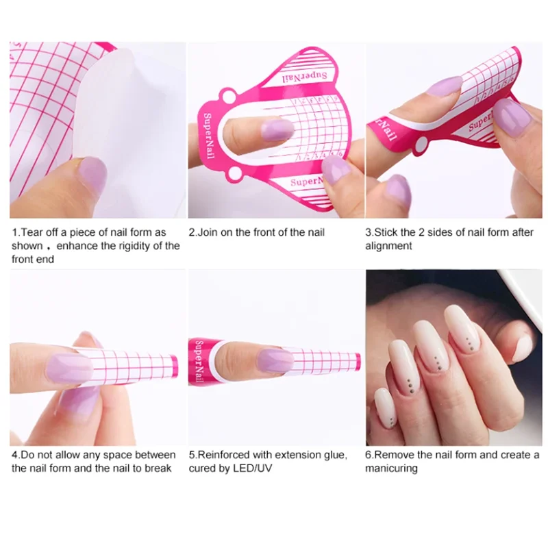 Punte per unghie francesi Estensione gel UV acrilico Forma arricciata Adesivo gel per unghie Guida artistica Stampo Stencil per manicure Strumenti acrilici