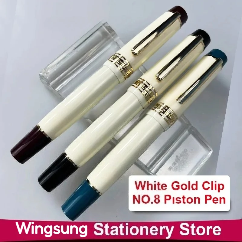 

Limited White! WingSung 630 Large Resin Piston Fountain Pen N0.8 Iraurita EF/F/M Nib Gold Clip Business Student Writing Gift Pen