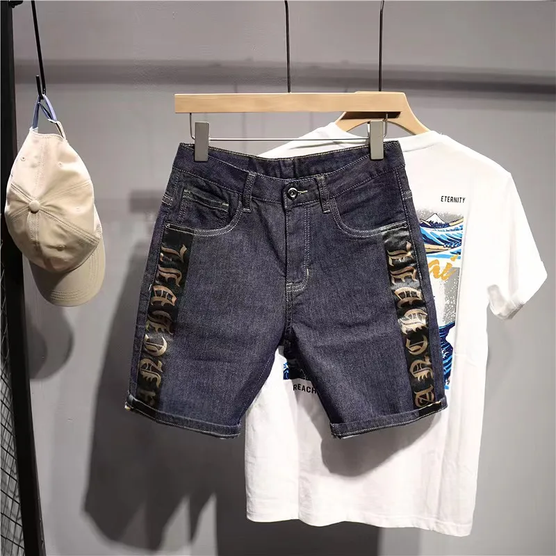 

Летние мужские модные джинсы прямого кроя 2023 года, укороченные (до колена), повседневные, удобные, из смесового хлопка, на молнии, со средней посадкой