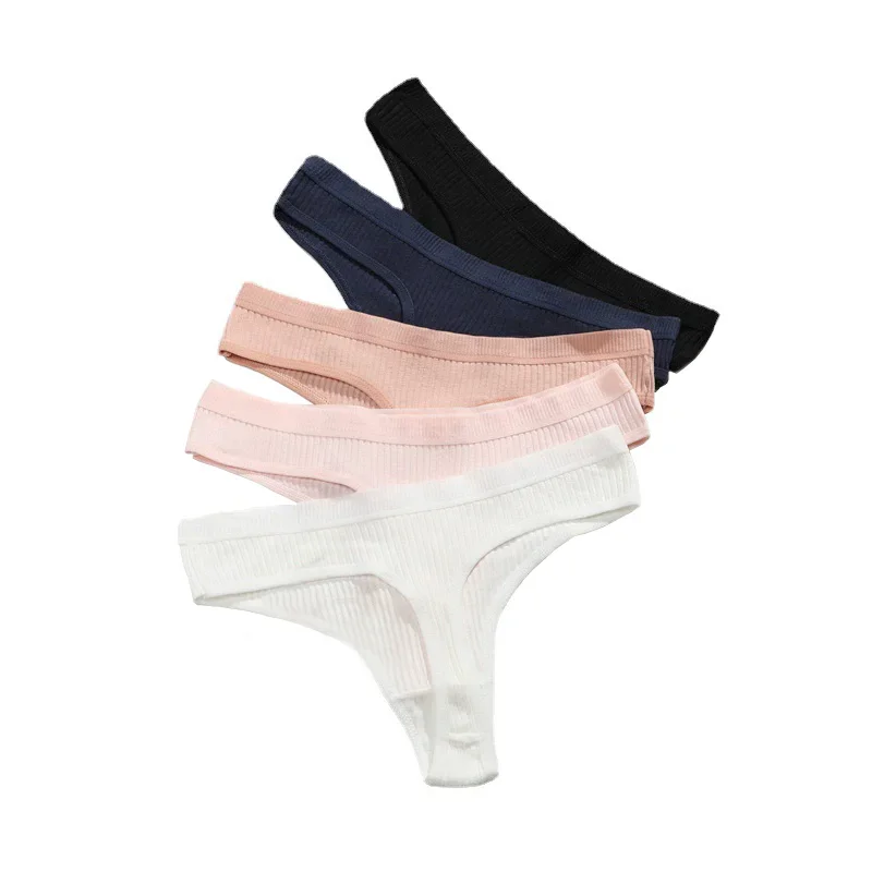 5-Piece Sexy Cotton Women's Fun Thong Solid Color Fashionable Threaded Triangle Pants Women's Casual Elastic Underwear