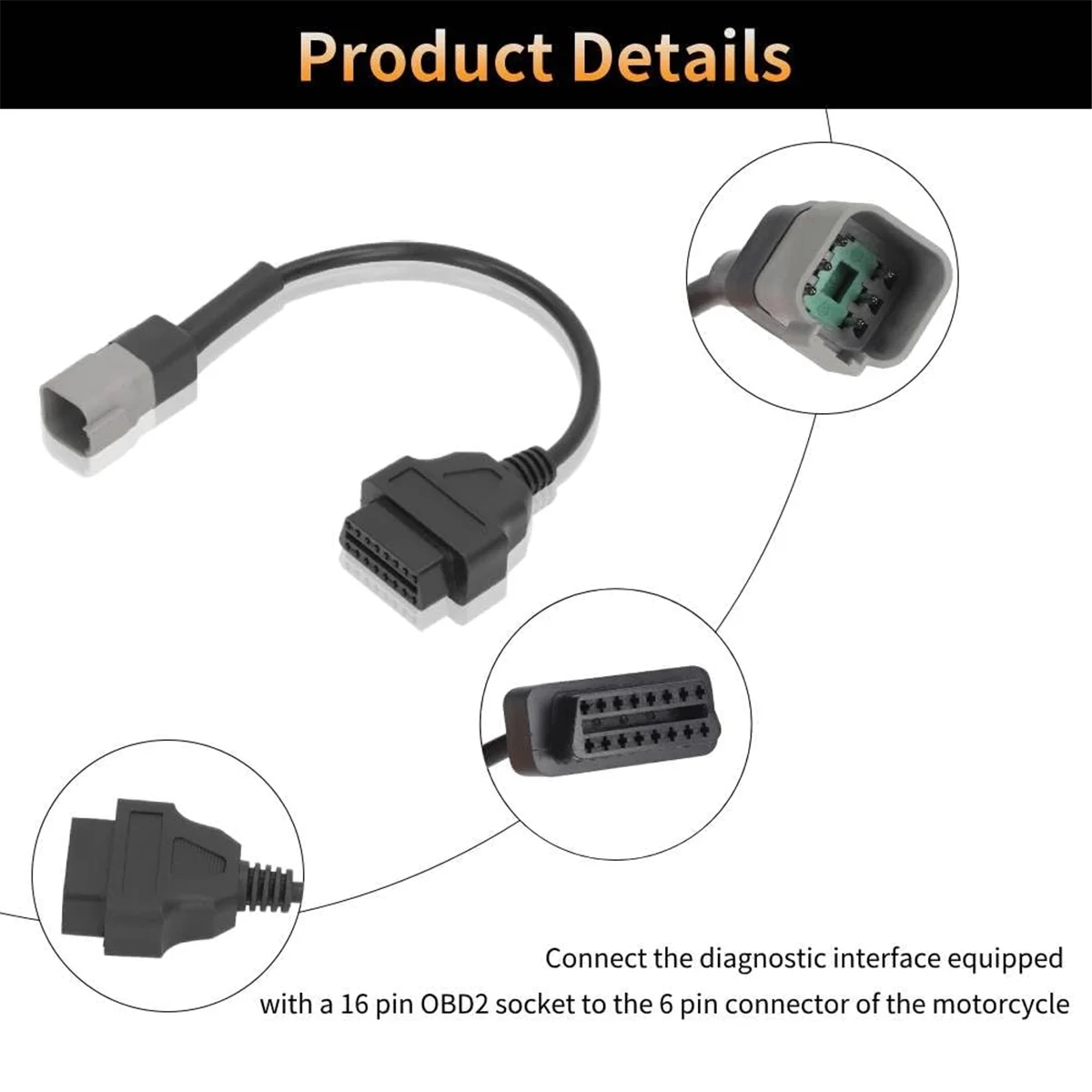 6PIN to 16PIN Diagnostic OBD2 Cable Adapter, OBDII Scanner Replacement for CAN AM Moto ATV UTV Motorcycle Bike Tools