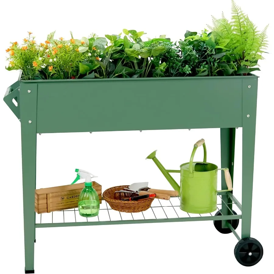 

Raised Garden Bed with Legs and Wheels Removable for Outdoor 31.6 * 14.6'' Metal Planter Raised Box for Growing Vegetables Herb