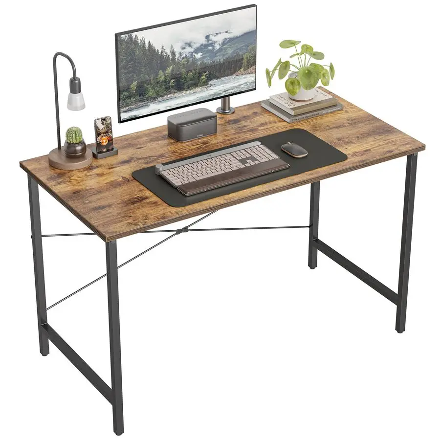 

Computer Desk 47 Study Writing Table for Home Office, Modern Simple Style PC Desk, Black Metal Frame, Deep Brown