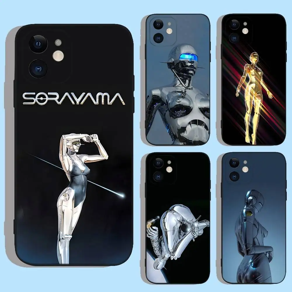 

Art Metal Robot HajimeSorayama Phone Case For iPhone 16e,16,15,14,13,12,11,XS,XR,X,8,7,Pro,Max,Plus,mini Silicone Black Cover