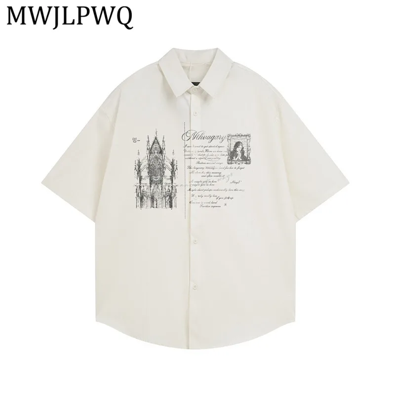 

Мужская рубашка с коротким рукавом и граффити-принтом в темном стиле, свободного кроя, с отложным воротником, для повседневного летнего образа, в американском уличном стиле, модель 13693