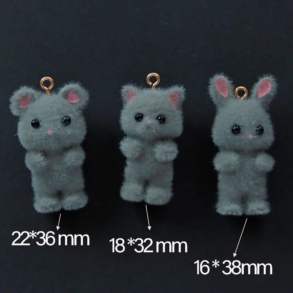 30Pcs 3D Kawaii Cat in clothes Charms Cartoon Animal Flocking Resin Pendant For Making Earrings Keychain Accessories Supplies