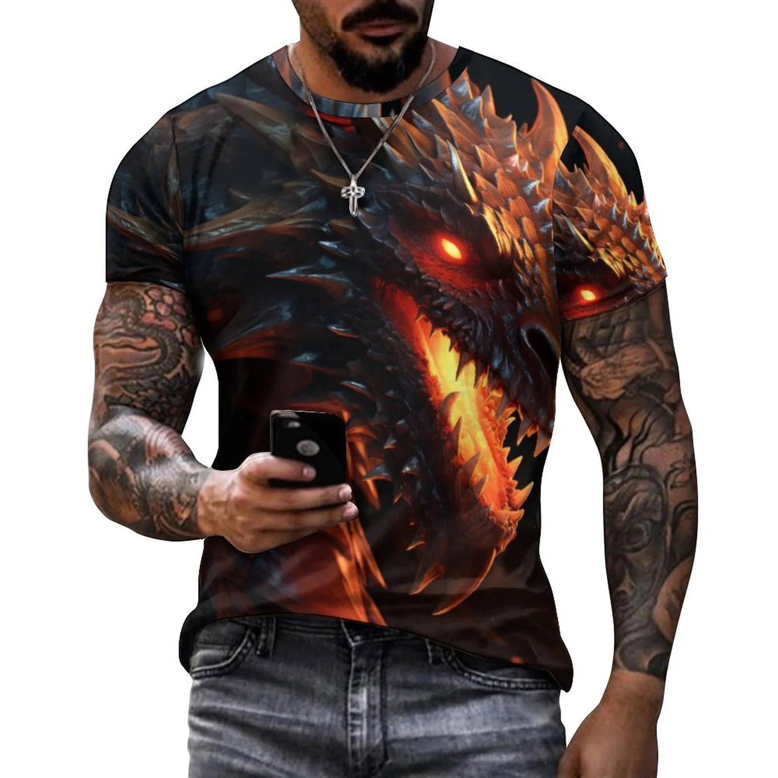 

2024 Men's 3D Graffiti Evil Dragon Pattern T-shirt, Casual Cool Micro Stretch Breathable T-shirt, Outdoor Summer Men's Wear