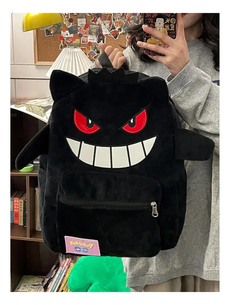 

Pokemo Gengar Pikachu Plush Backpack Trendy Cool Large Bag Cute Cartoon Kawaii Couple Gift Storage Toys Anime Accessories