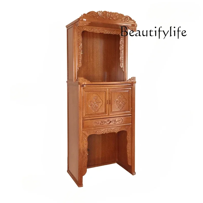 Household Buddha Cabinet Solid Wood Building Chinese Style Altar Fokan Cabinet Altar Guanyin Worship God of Wealth Table