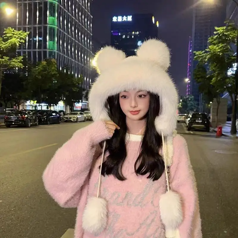 Product Description Style: Women Cute Bear Ear with Ball Thickened Hats Material: Plush Size: M 56-58cm Package Includes: 1X Hat