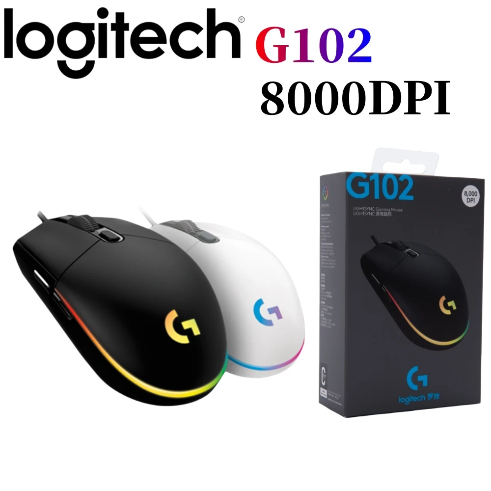 

Logitech G102 Wired Gaming Mouse, 8,000 DPI, Rainbow Optical Effect LIGHTSYNC RGB, 6 Programmable Buttons, On-Board Memory