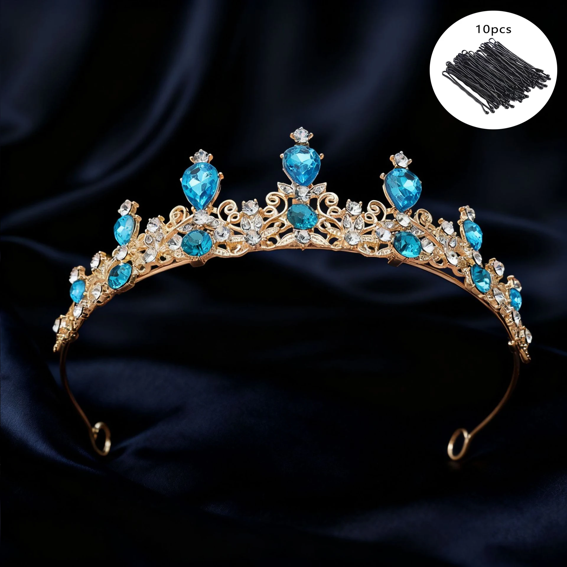 Bridal Tiara Vintage Scroll Rhinestone Queen Crown 10Pcs Bobby Pins Elegant Sparkling Headpiece Wedding Pageant Formal Events