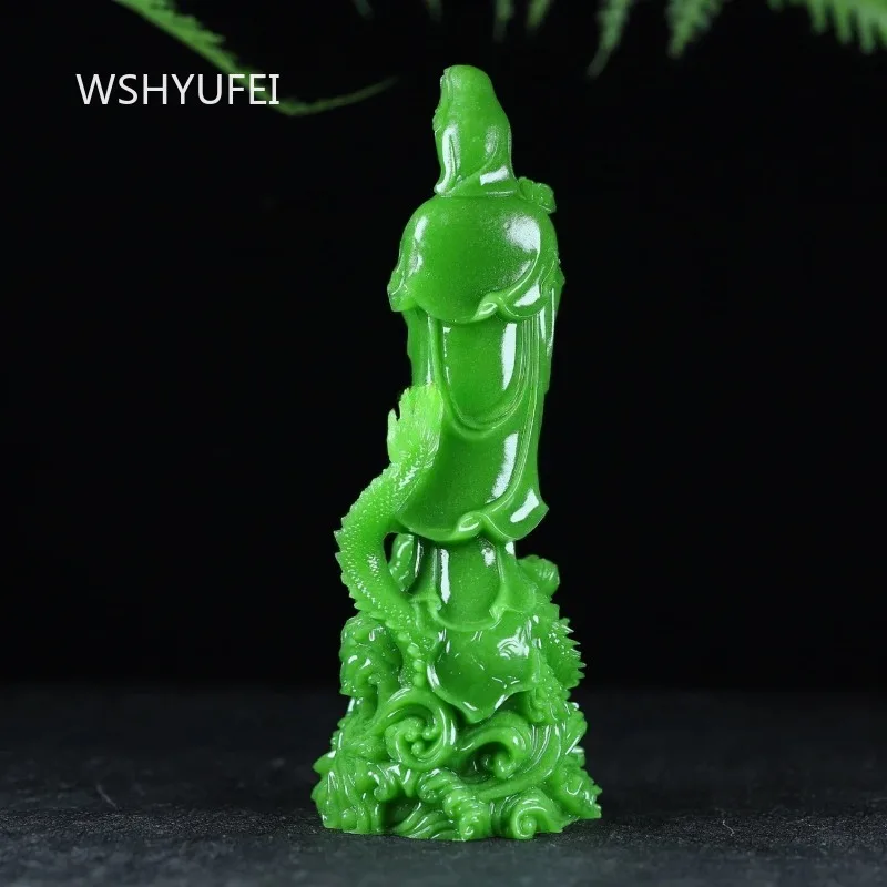 Luminous Guanyin Bodhisattva Ornament Offering Buddha Statue Decorations Green Guanyin Crafts Home Decoration Crafts