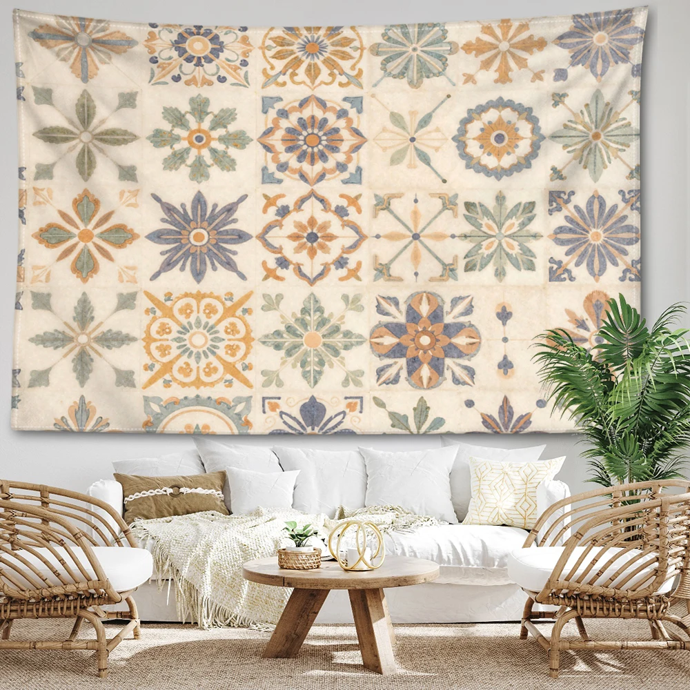 Cream White Vintage Floral Combo Printed Tapestry Wall Hanging Bohemian Style Bedroom Home Decor