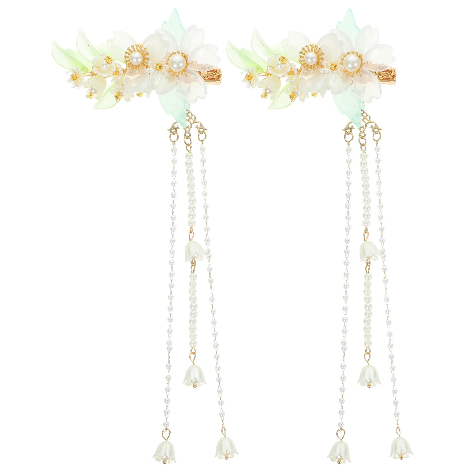 

2Pcs Decorative Hair Clips Floral Tassel Design Chinese Theme Pearl Embellished Hairpins for Women Vintage Inspired Hair