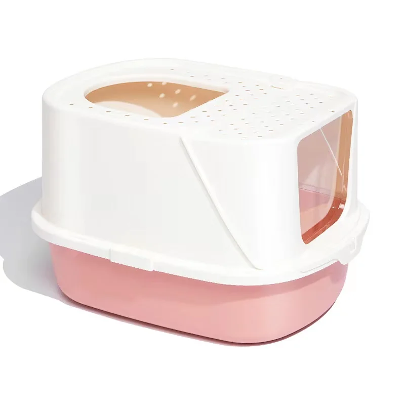Caja de arena para gatos semicerrada ande, inodoro antisalpicaduras de tamaño mediano, bandeja para excrementos de gato, ba...