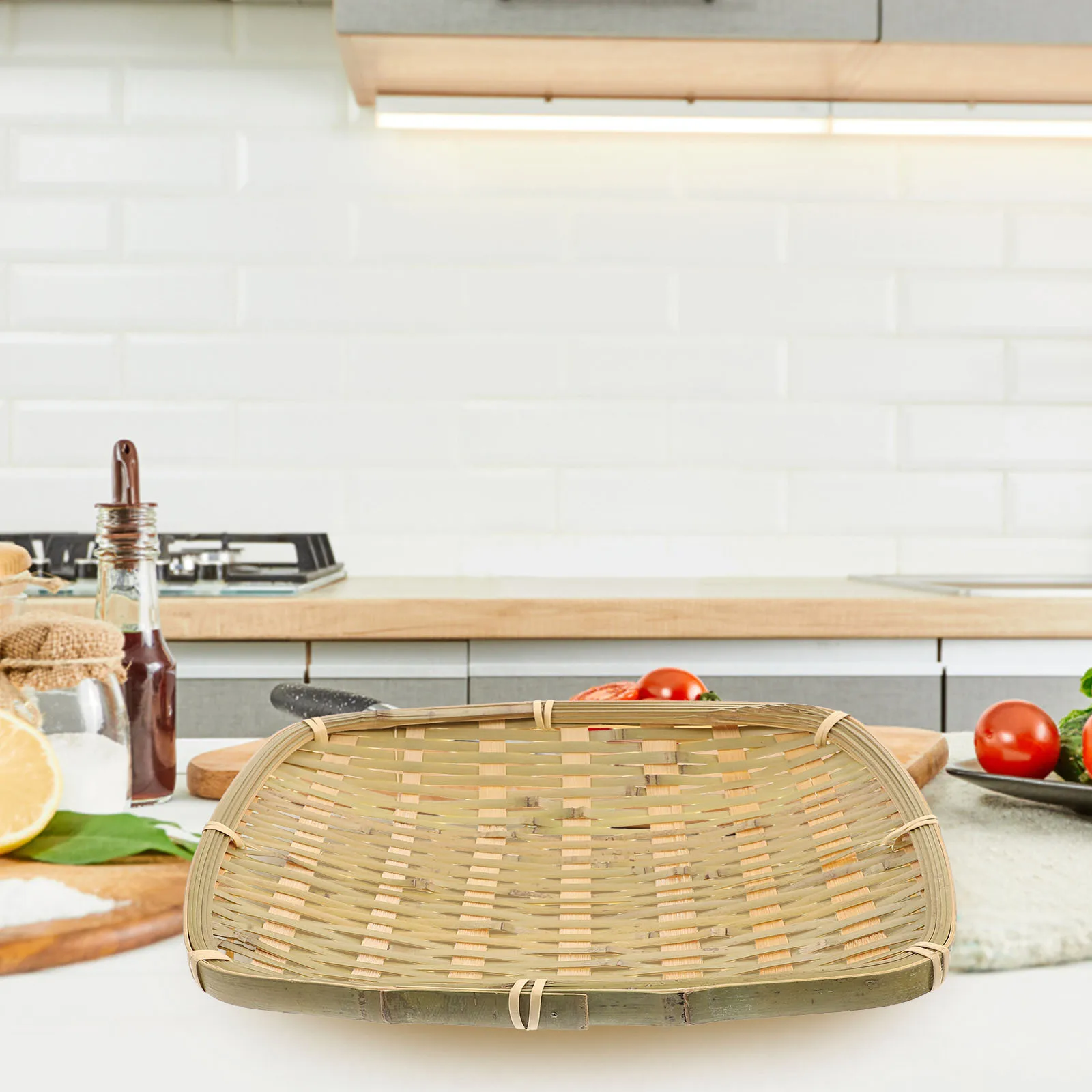 

Bamboo Woven Basket Food Holder Multipurpose Storage Basket for Fruit Snack Bread Serving Bamboo Shelf Organizer