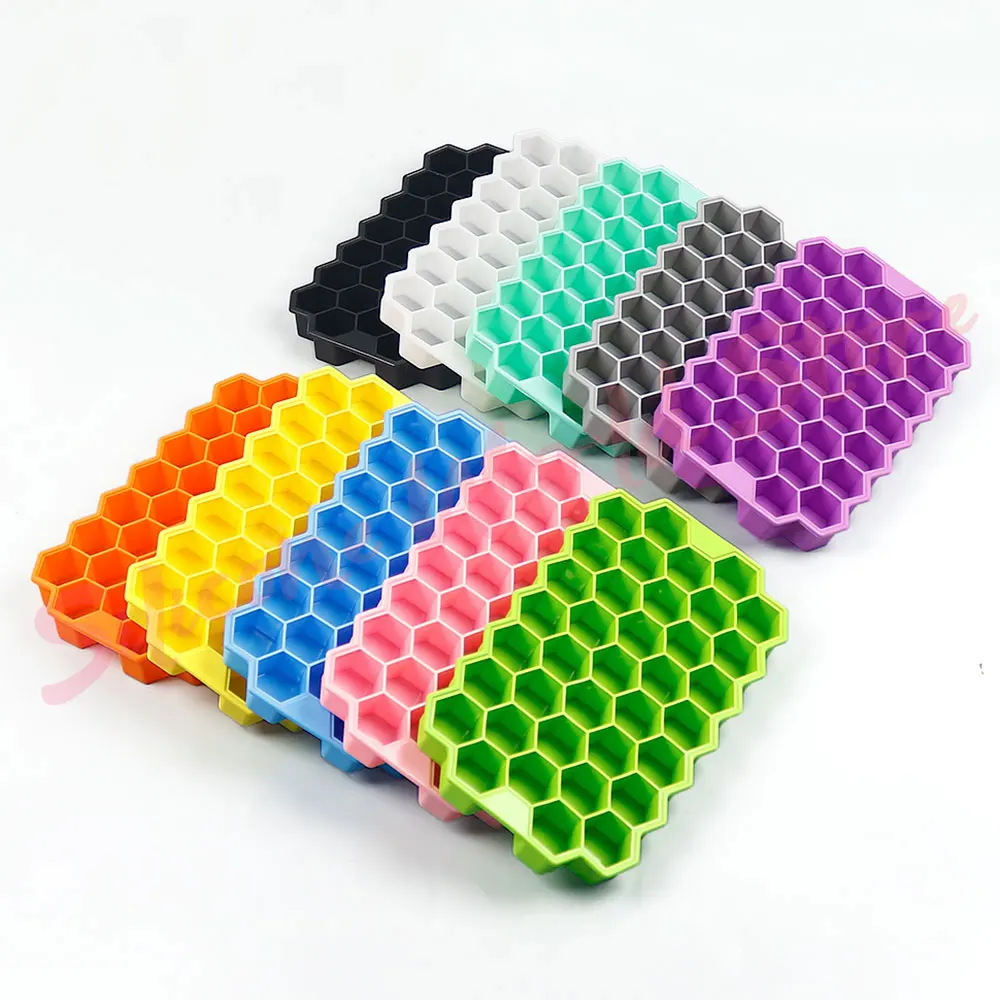 Silicone World 37 Grids Honeycomb Ice Cube Silicone Molds Silica Gel Ice Tray DIY Household Ice Making Box With Lid Ice Mold