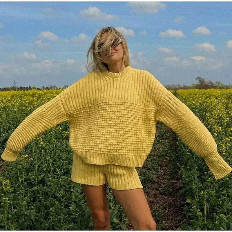 oversized sweater chunky knit pullover jersey sustainable yellow autumn winter sweater women new