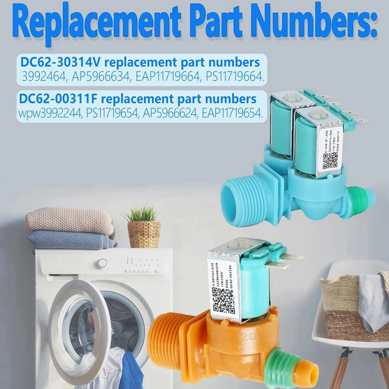 วาล์วน้ำเข้าสำหรับเครื่องซักผ้าซัมซุง, DC62-00311F และ DC62-30314V เปลี่ยน AP5966624 EAP11719654 PS11719654