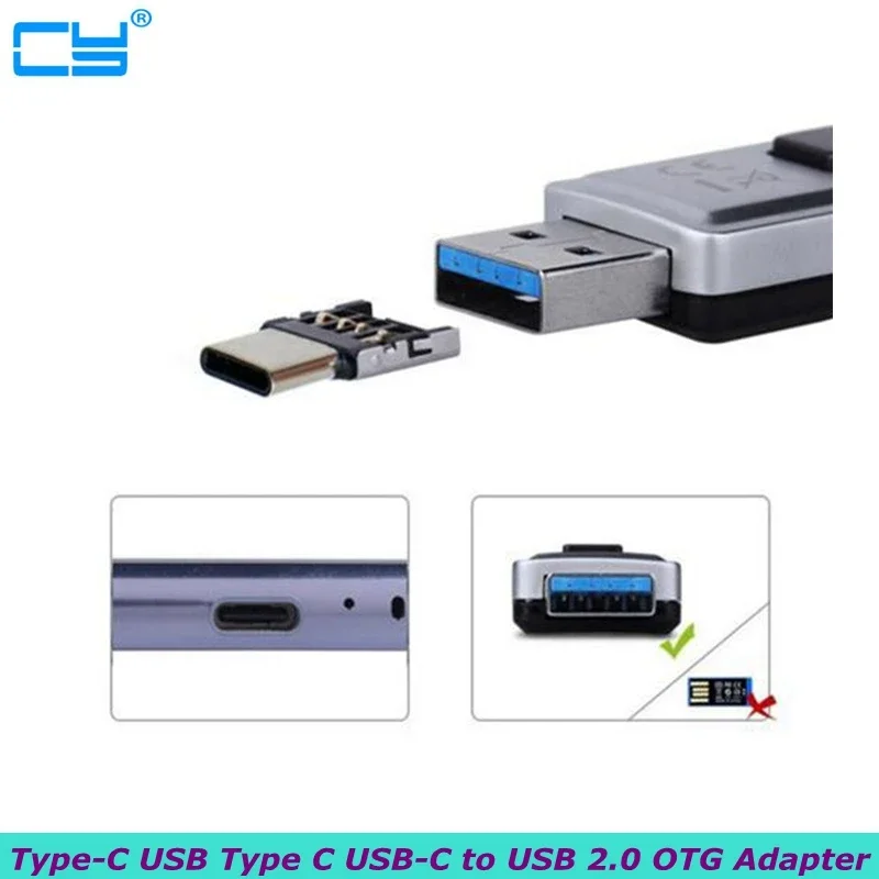 Portable Mini Type-C USB Type C USB-C to USB 2.0 OTG Adapter Connector for Tablet & USB Cable & Flash U Disk