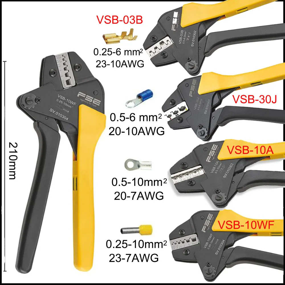 alicates de crimpagem isolados ratchet terminal 2310awg 256 mm2 vsb03j 01