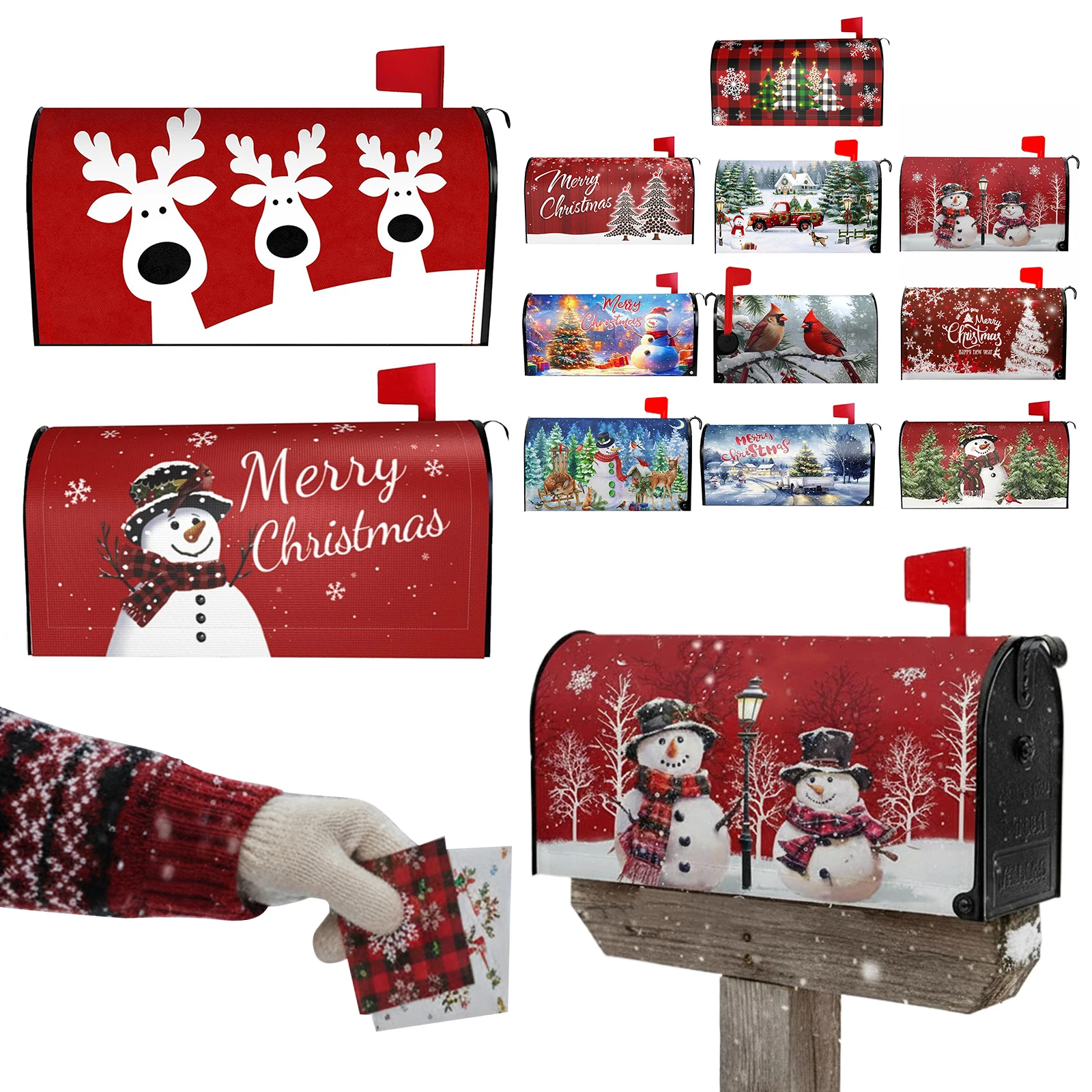 Winter Large Mailbox Cover Anti-Scratch Letter Case Protection Sleeve Christmas Letter Box Cases for Home Garden Outside Decor