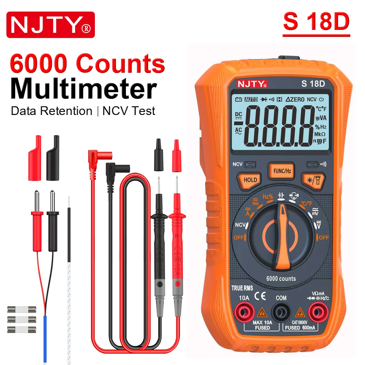 

NJTY Digital Multimeter 6000 Counts True RMS AC/DC Votage Current Automatic Tester NCV Detector Resistance Ohm Meter Home Repai