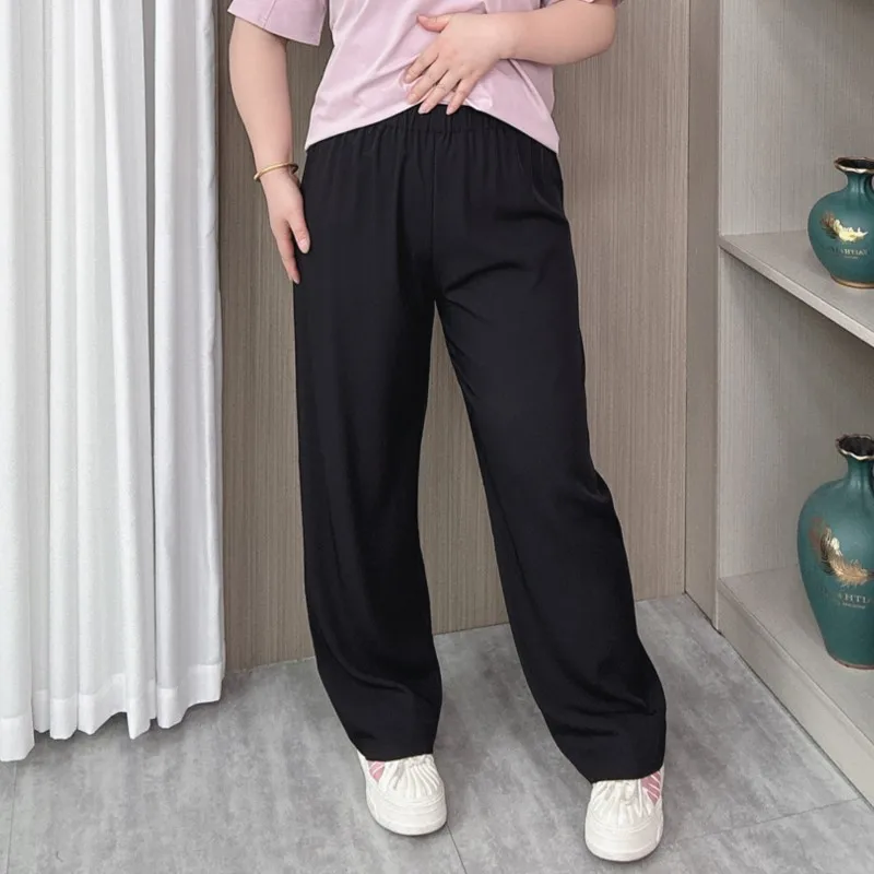 Ice Silk Cool Wide Leg Pants Women Summer Thin Plus Size High Waist Casual Straight Long Trousers