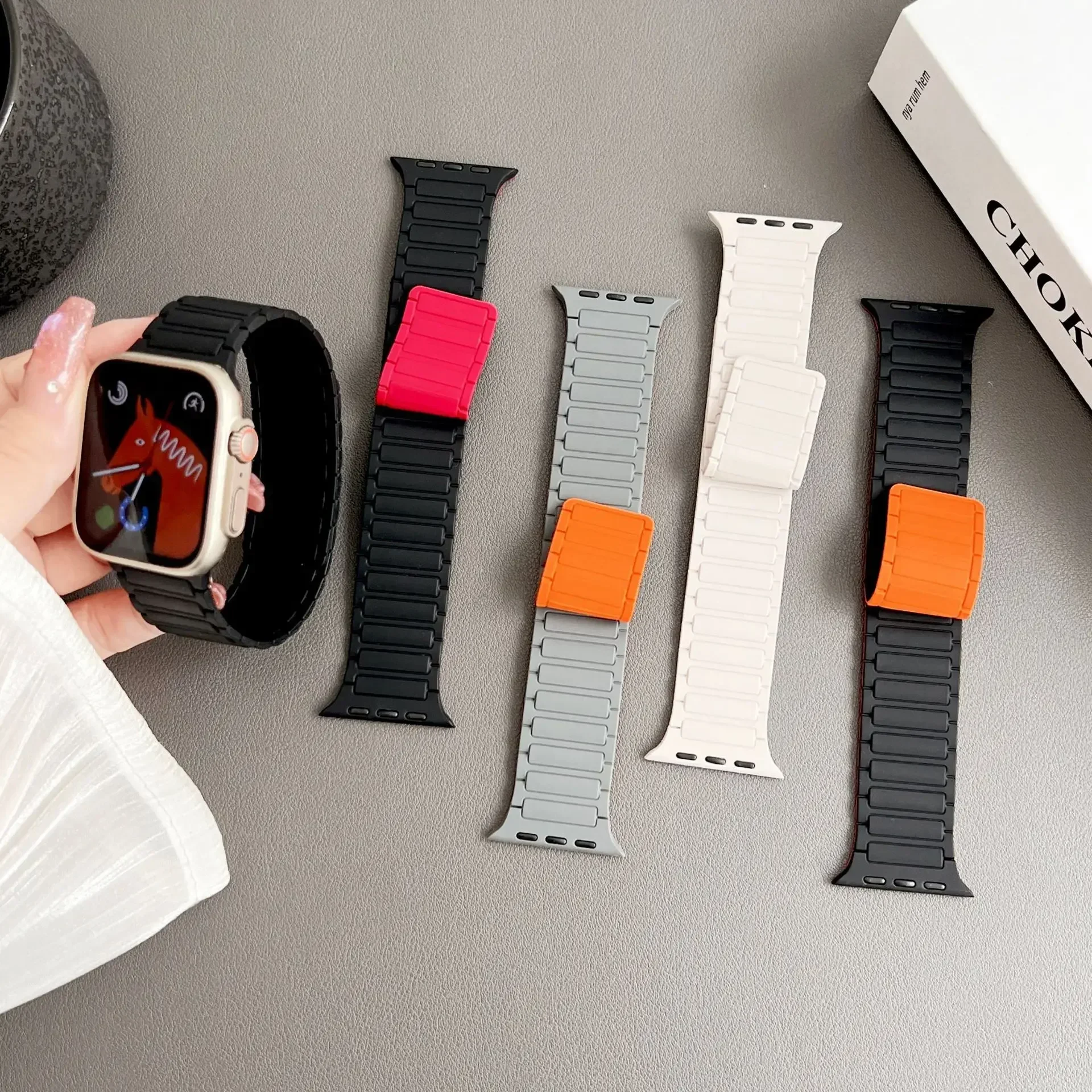 Magnetic Silicone Band for Apple Watch Band Ultra 3 49mm 11 10 46mm 42mm Bracelet iWatch 9 8 7 6 5 SE 45mm 41mm 44mm 40mm Band