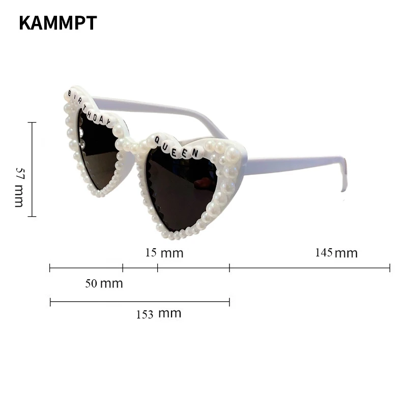 KAMMPT Birthday Queen Letters Pink Shades Heart Shaped Decor Present Glasses White Pearl Party Gift Props Frame for Ladies