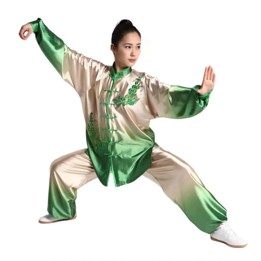 Unisex Gradient Embroidered Tai Chi Suit Traditional Chinese Martial Arts Uniform Long Sleeve Top Pants Kung Fu Outfit