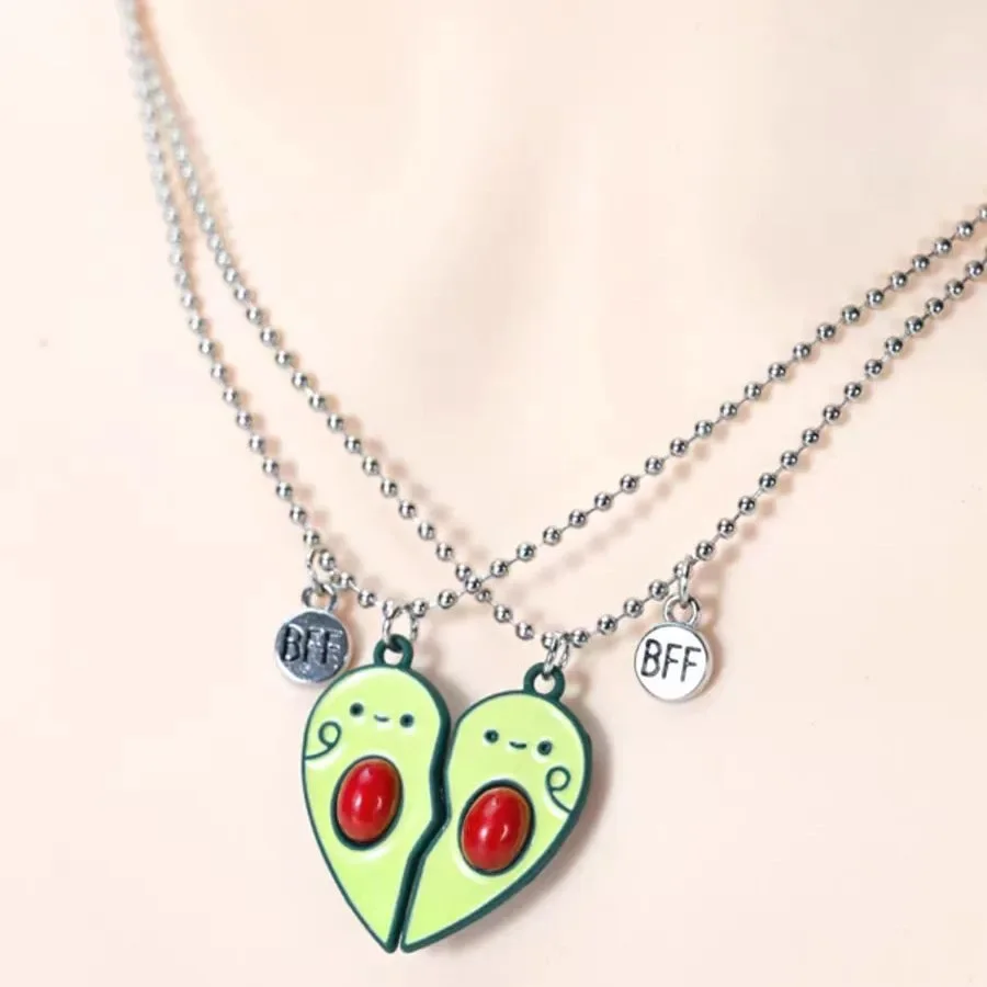 2pcs Heart Shaped Avocado Pendant Necklace Metal Green Collarbone Chain Set For Girls And Women Fashion y2k Party Collar Daily