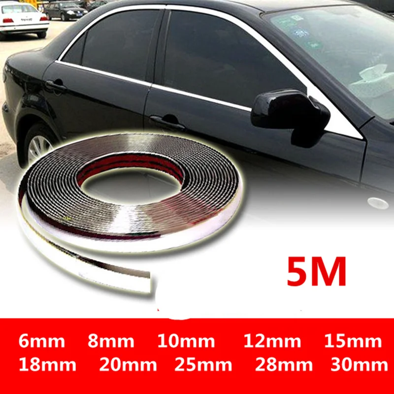 5M Exterior Car Chrome Body Strip Bumper Auto Door Protective Moulding Styling Sticker 6MM 10MM 12MM 15MM 20MM 25MM 30MM