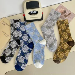 5 Pair Autumn Winter Fashion Women Socks Cute Sweet Flower Print Casual Long Socks Street Style Cycling Home Floor Socks Female