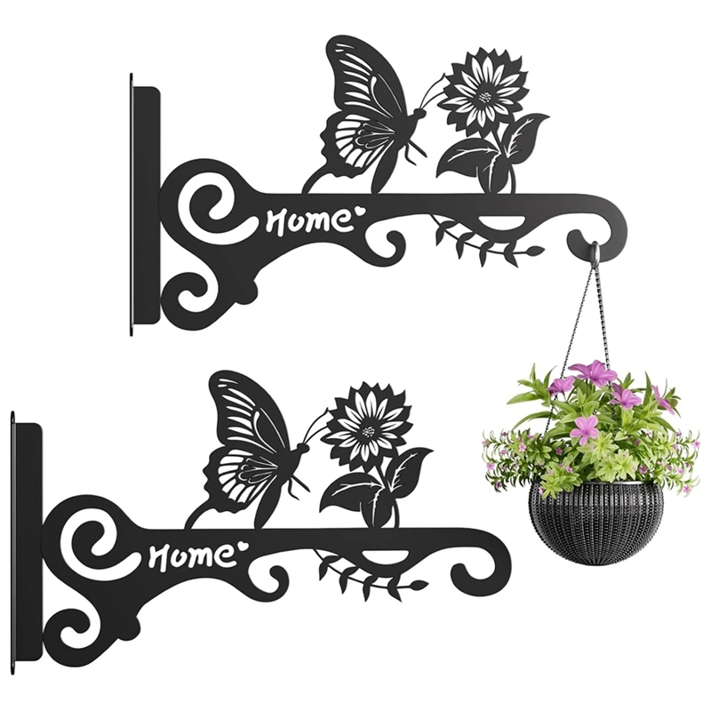10Inch Metal Plant Hooks - Decorative Wall Hangers with Butterfly Design for Indoor & Outdoor Use -Hanging Brackets 2Pcs-SPMI