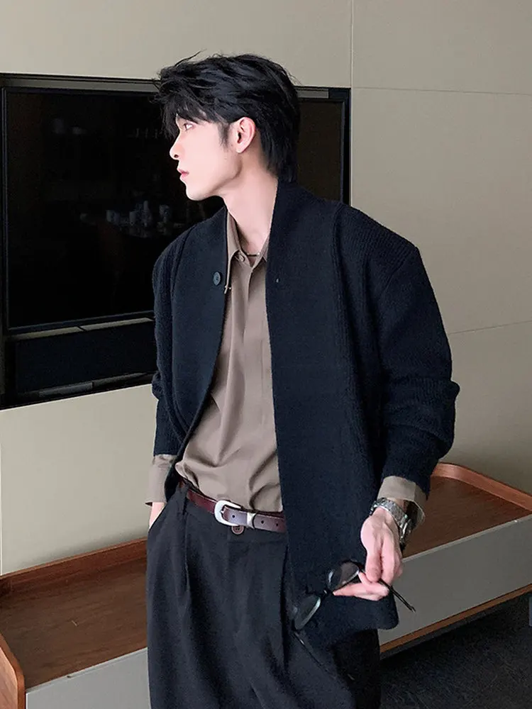 

Men's V-Ne Open Cardigan Sweater Casual Knitted Outerwear Autumn Winter Heavyweight American Sle Cleanfit Loose Fit Polye...